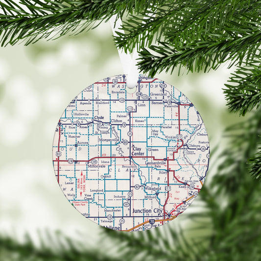 Clay Center Kansas Vintage Map Ornament