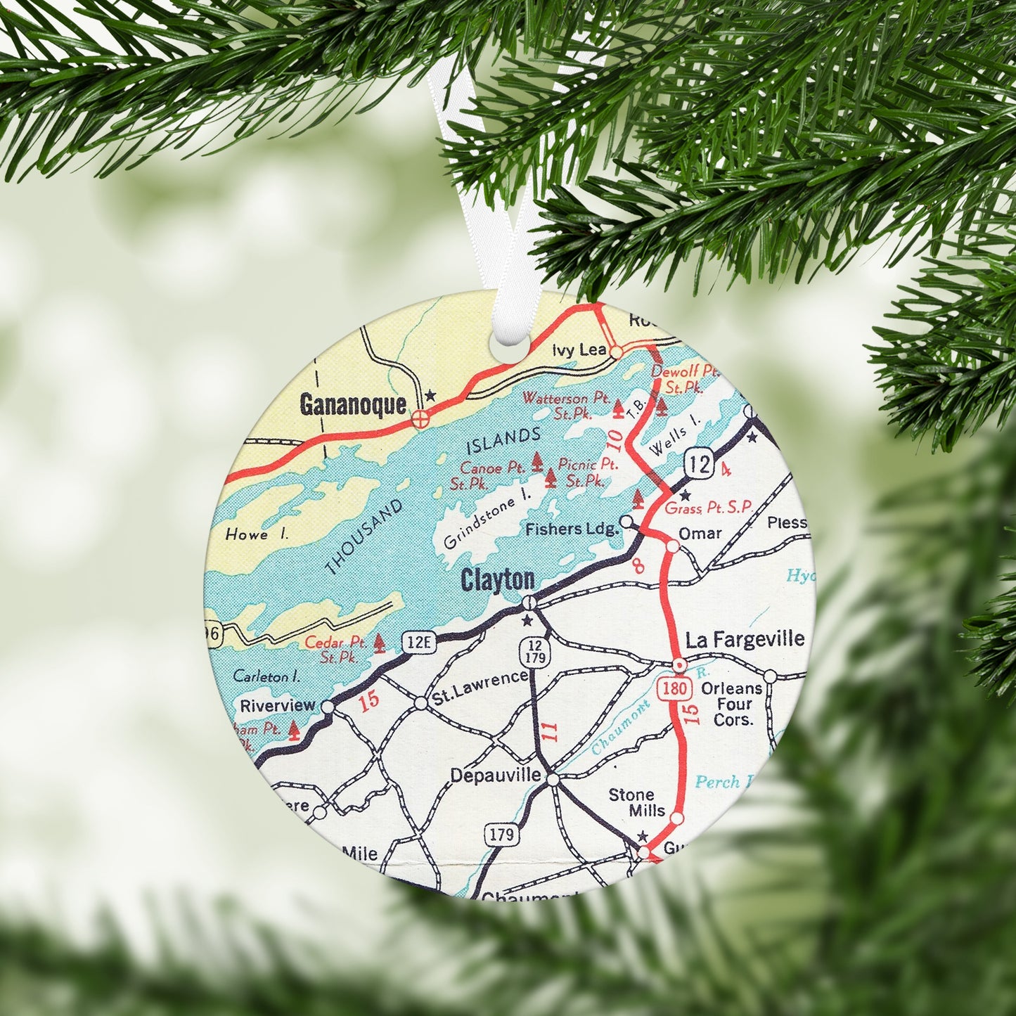 Clayton New York Vintage Map Ornament