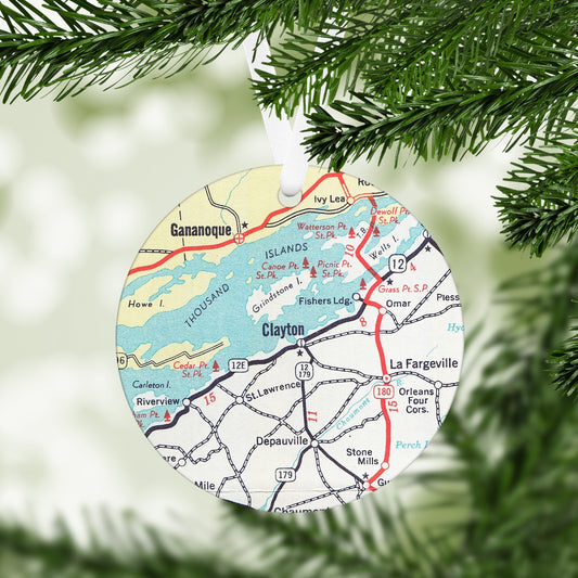 Clayton New York Vintage Map Ornament