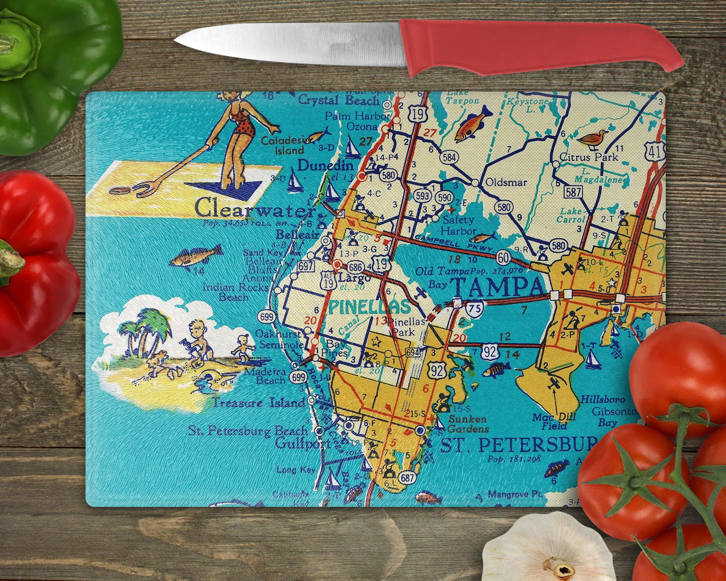 Clearwater Florida Map Cutting Board | Travel Gift | Kitchen Decor