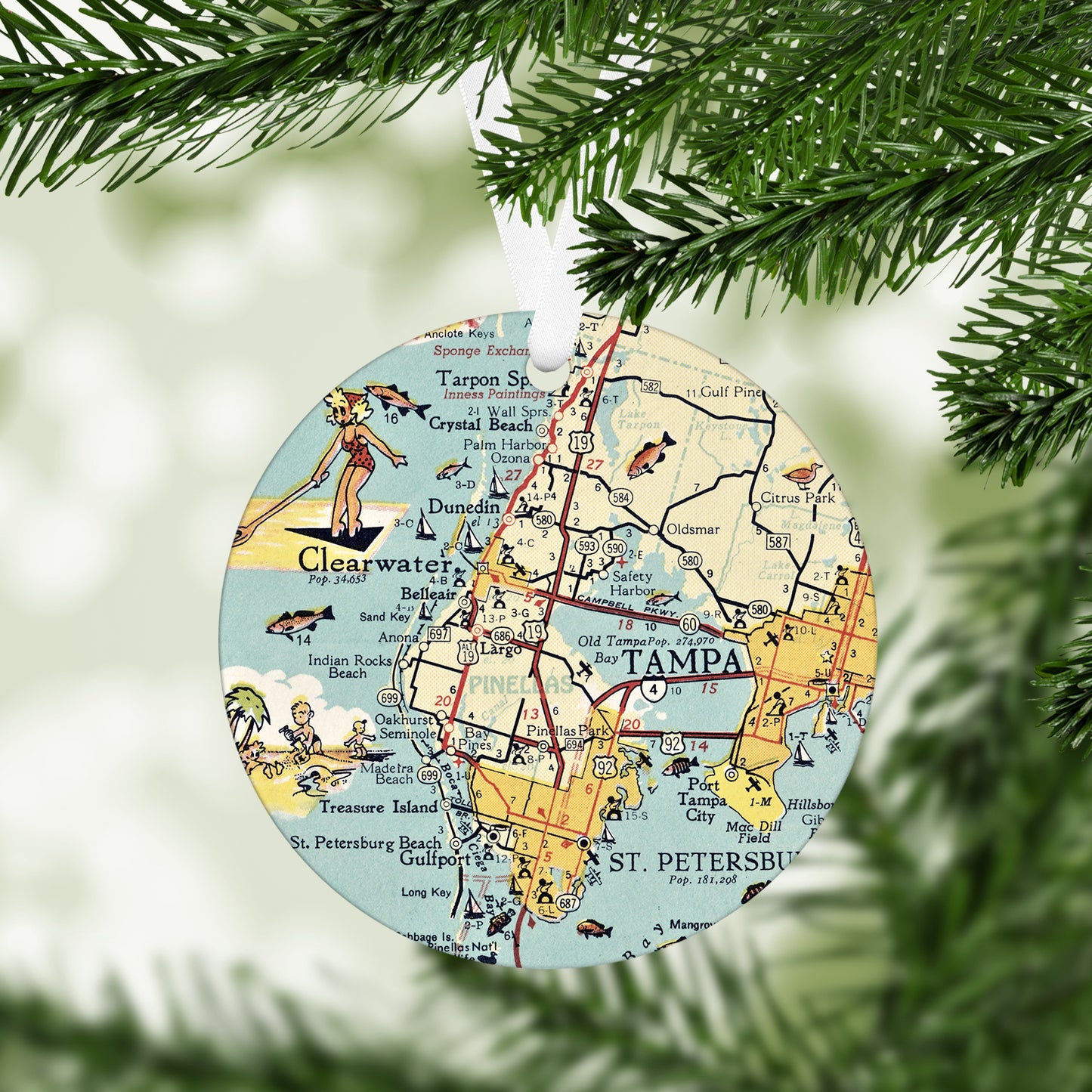 Clearwater Florida Vintage Map Ornament