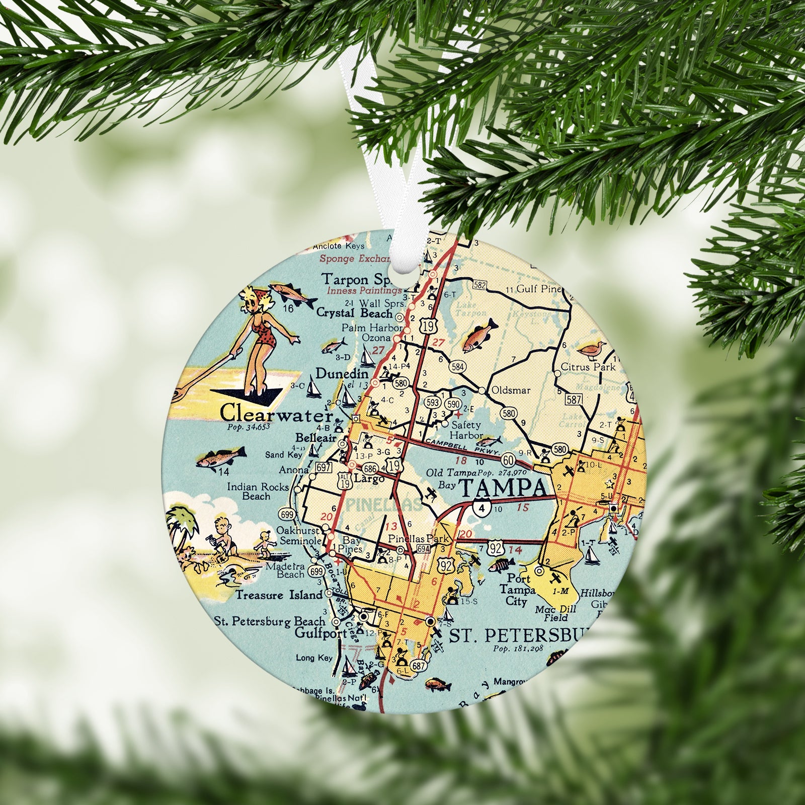 Clearwater Florida Vintage Map Ornament