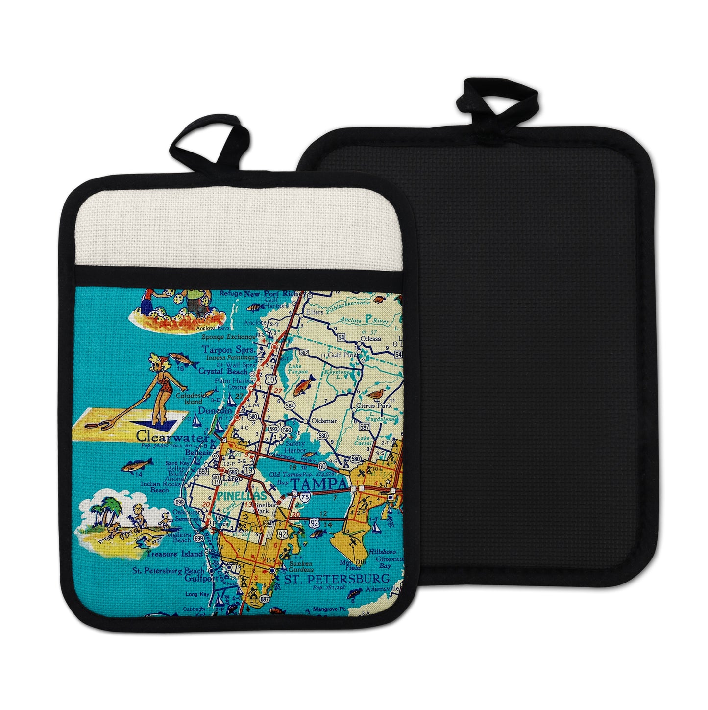 Clearwater Florida vintage map hot pad kitchen decor