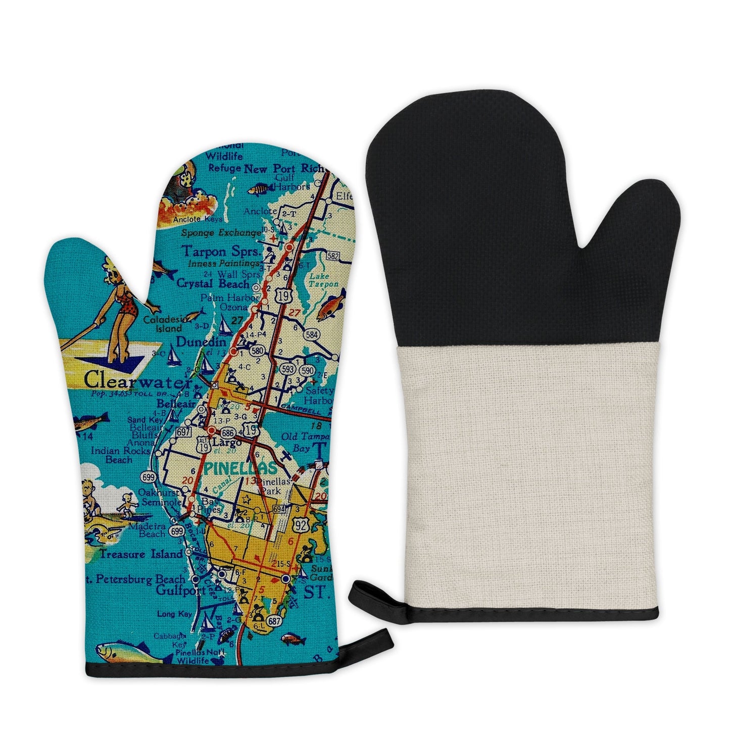 Clearwater, Florida Map Oven Mitt | Vintage-Inspired Kitchen Gift