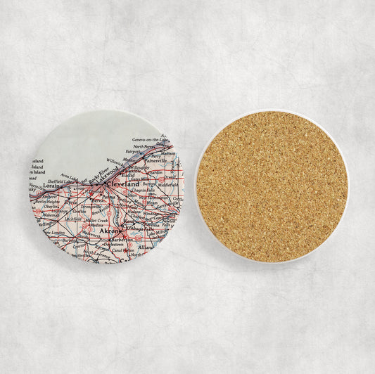 Cleveland Ohio Map Coasters | Set of 4 Vintage Cleveland Ohio Drink Coasters | Travel-Inspired Home Decor
