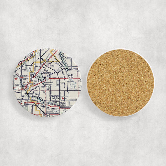 Cleveland Heights Ohio Map Coasters | Set of 4 Vintage Cleveland Heights Ohio Drink Coasters | Travel-Inspired Home Decor