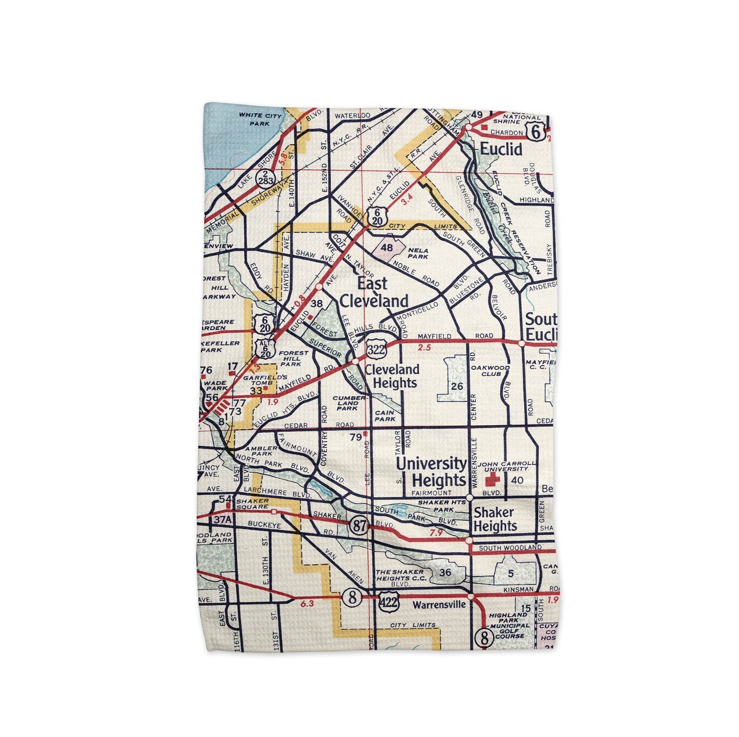 Cleveland Heights Ohio Map Tea Towel | Waffle-Weave Kitchen Towel Gift