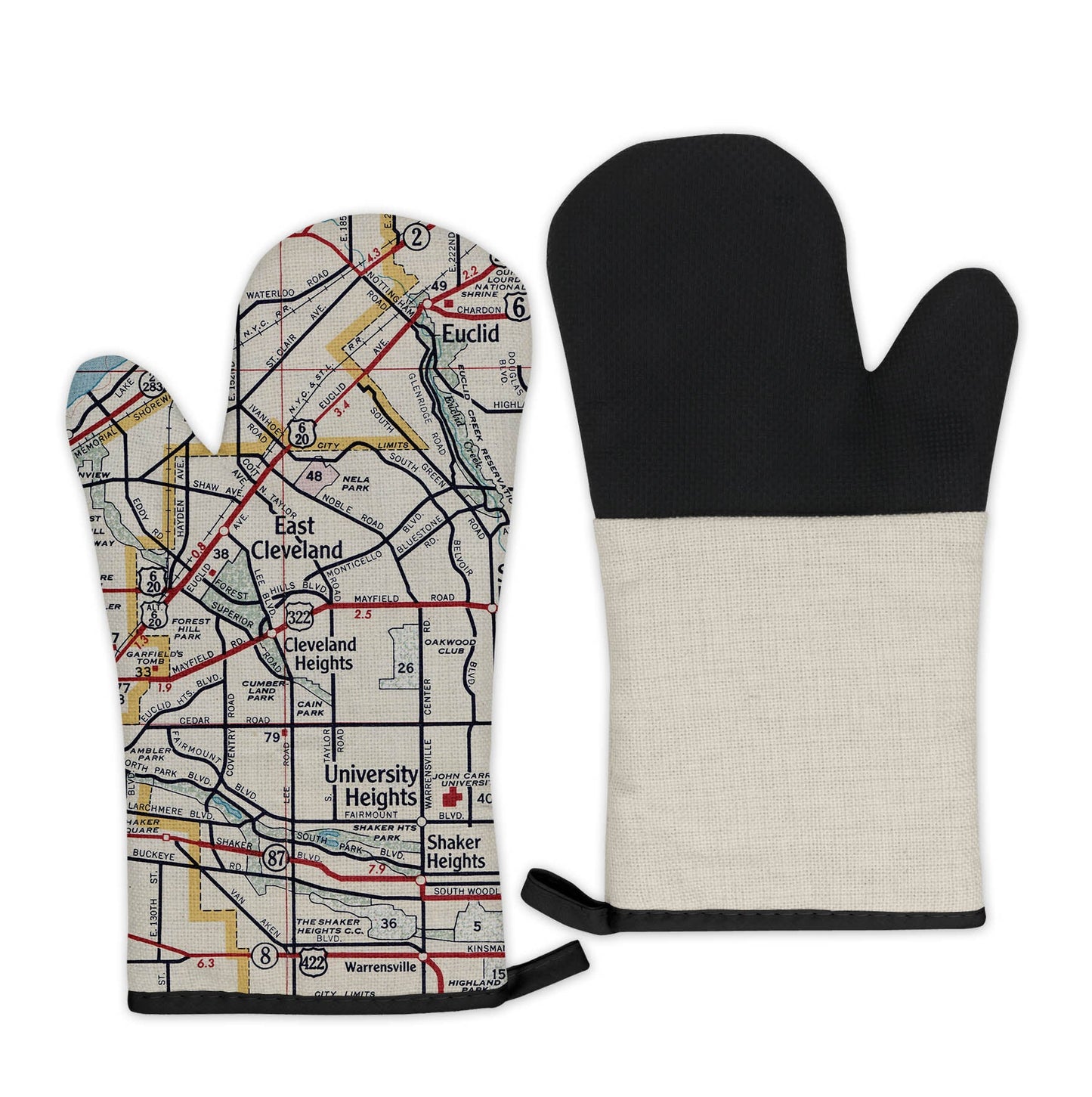 Cleveland Heights, Ohio Map Oven Mitt | Vintage-Inspired Kitchen Gift