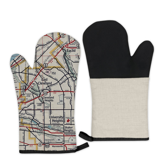 Cleveland Heights, Ohio Map Oven Mitt | Vintage-Inspired Kitchen Gift