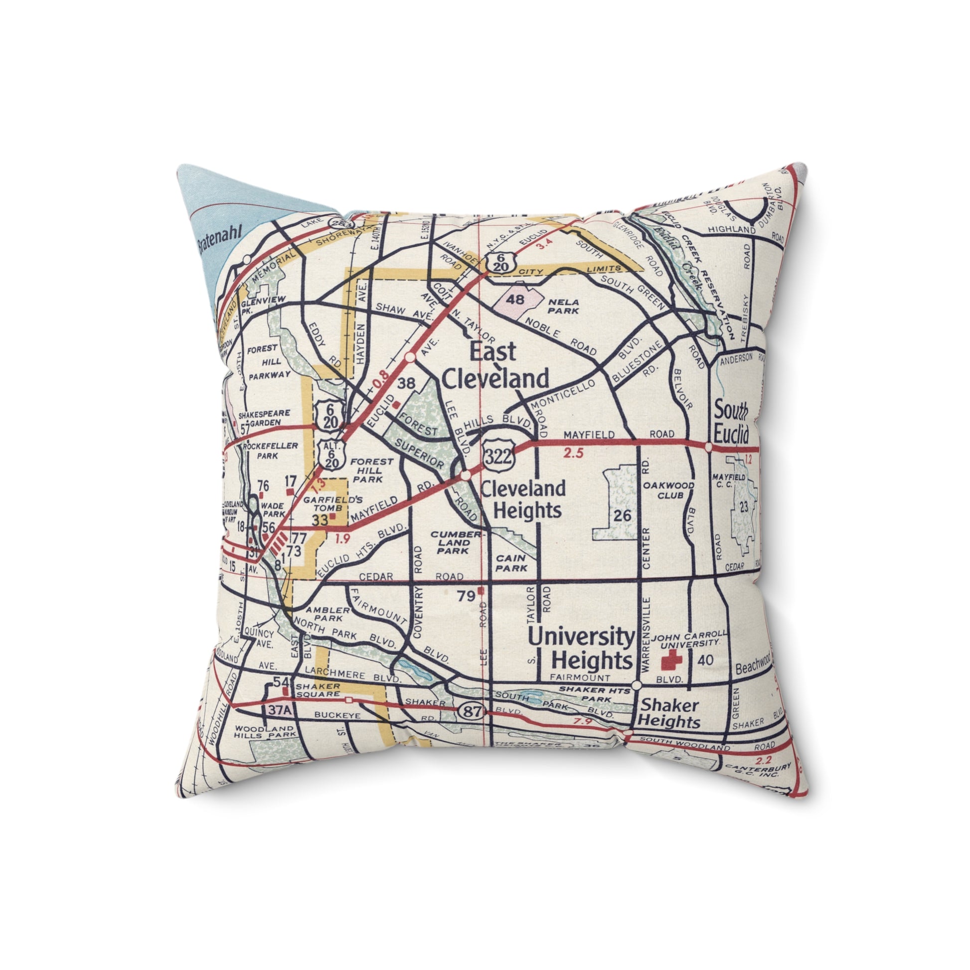 Cleveland Heights Ohio vintage map pillow