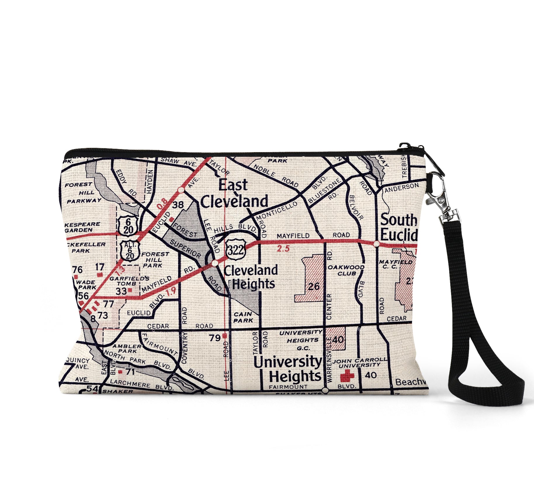 Cleveland Heights Ohio map wristlet travel pouch