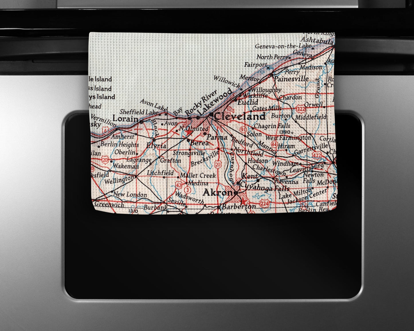 Cleveland Ohio Map Tea Towel | Waffle-Weave Kitchen Towel Gift