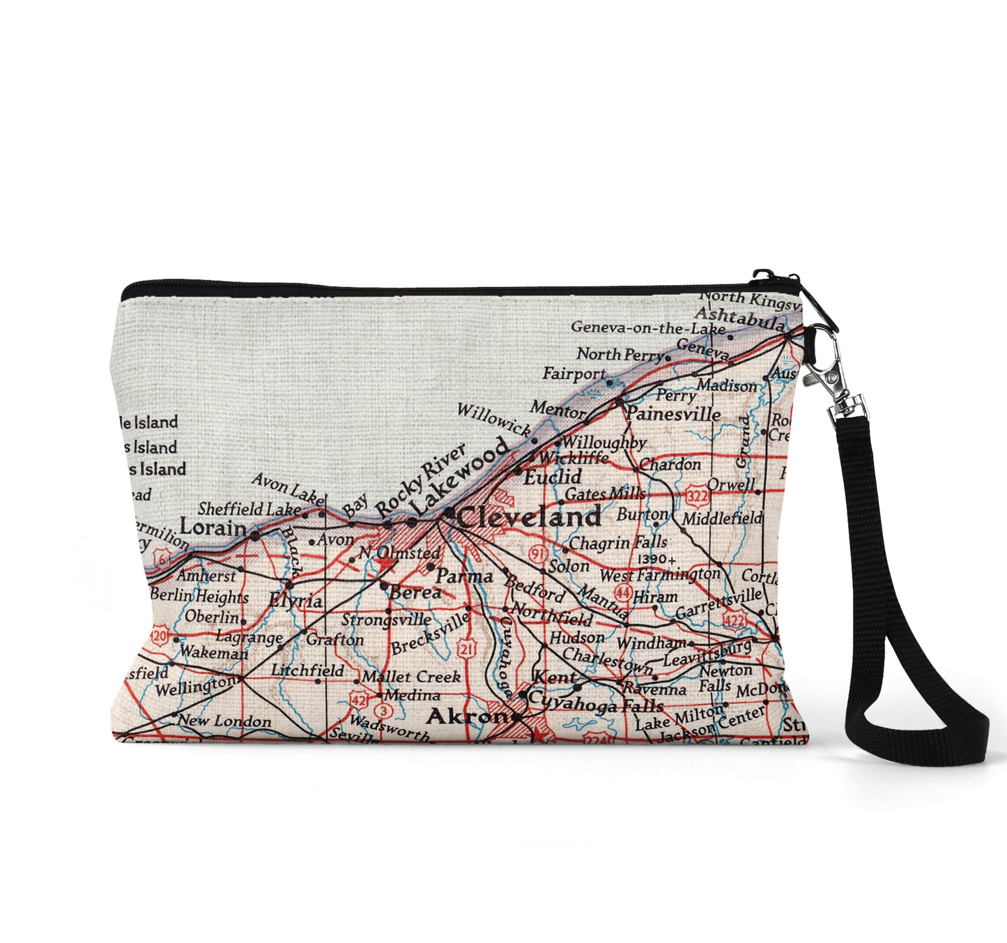 Cleveland Ohio map wristlet travel pouch