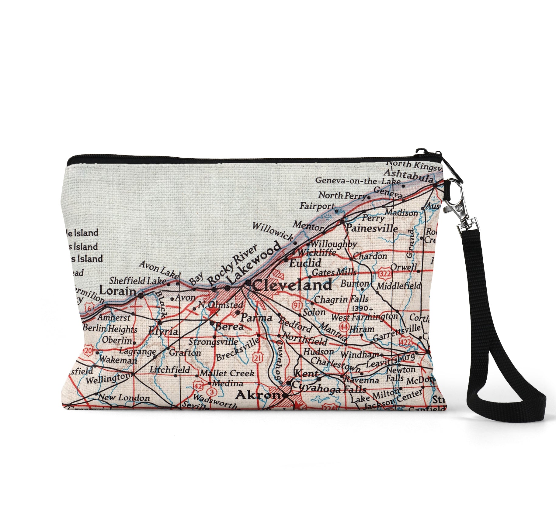 Cleveland Ohio map wristlet travel pouch