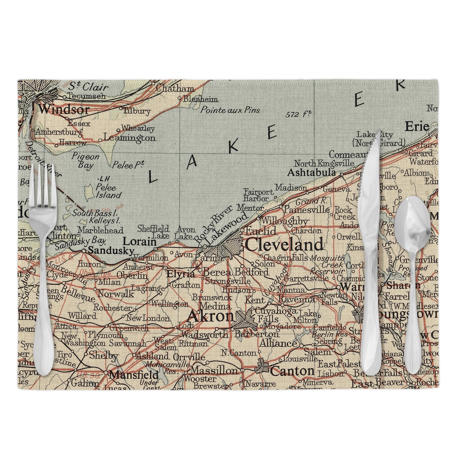 Cleveland Ohio Vintage Map Placemats Set of 4