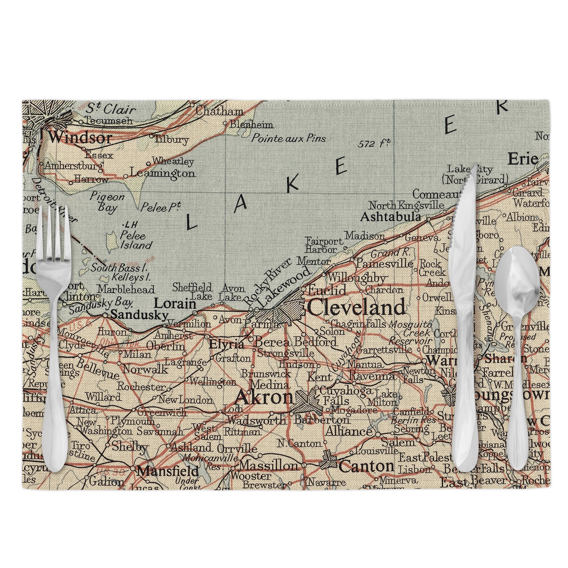 Cleveland Ohio Vintage Map Placemats Set of 4