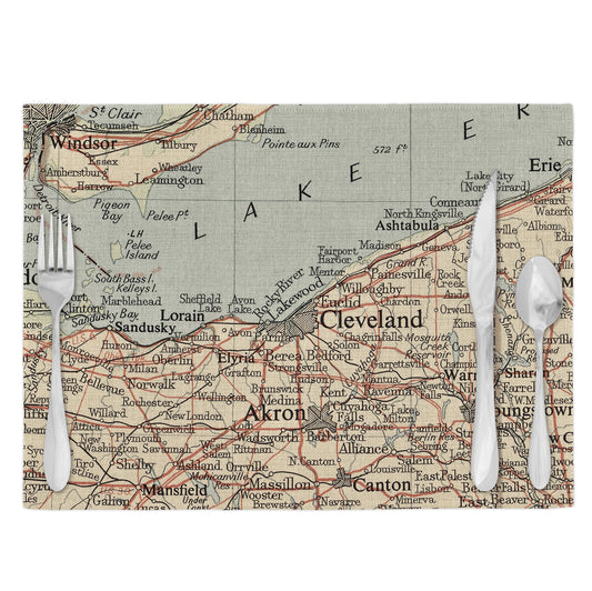 Cleveland Ohio Vintage Map Placemats Set of 4