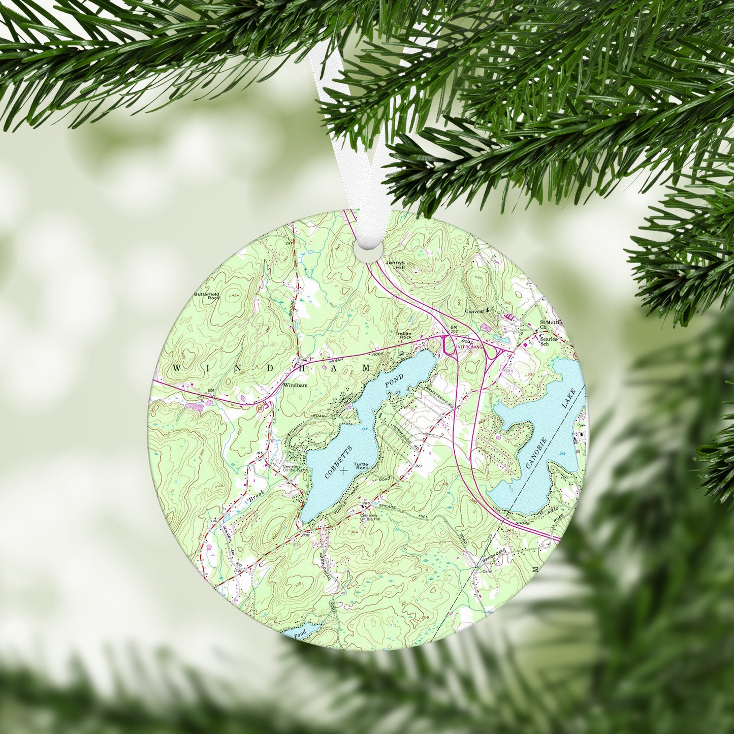 Cobbetts Pond New Hampshire Vintage Map Ornament
