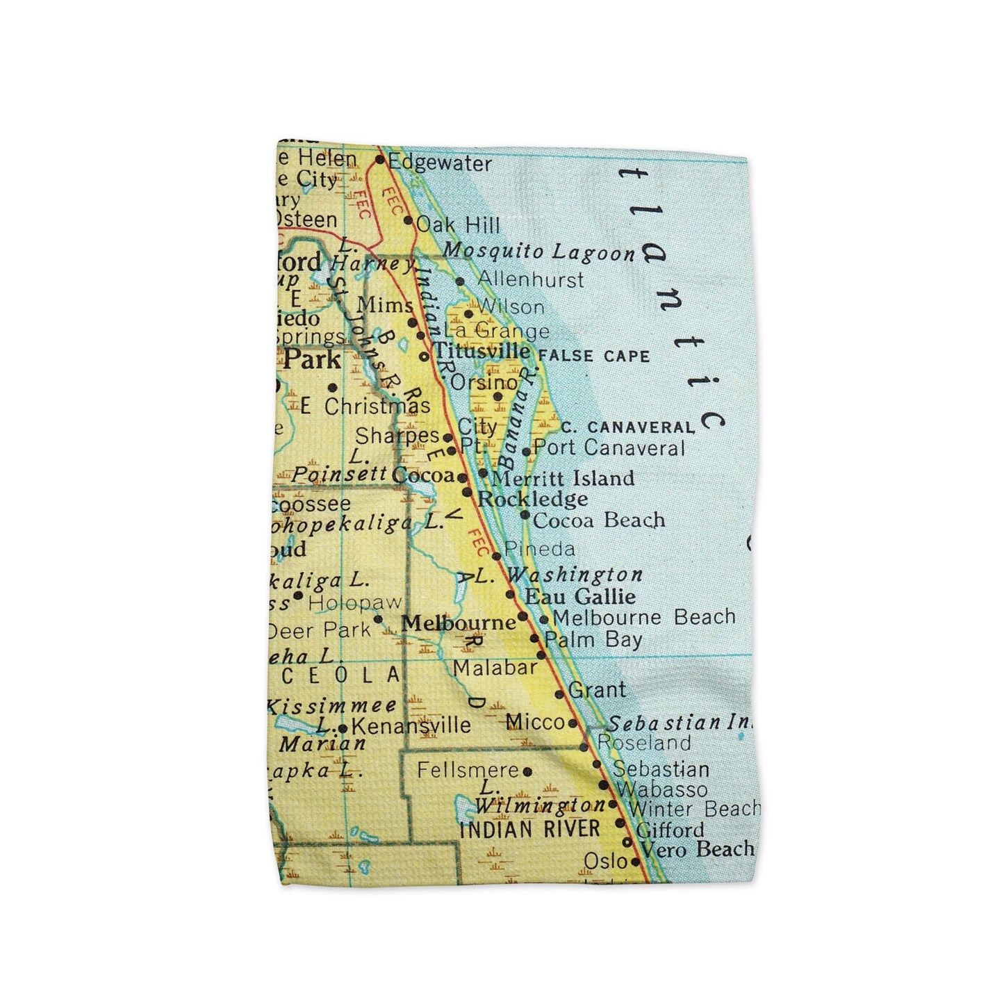 Cocoa Beach Florida Map Tea Towel | Waffle-Weave Kitchen Towel Gift