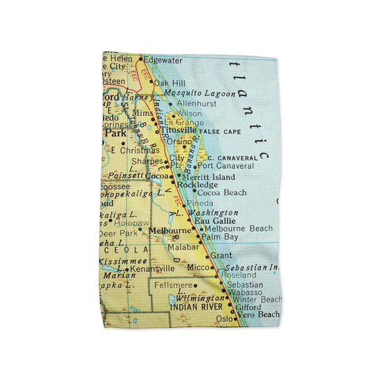 Cocoa Beach Florida Map Tea Towel | Waffle-Weave Kitchen Towel Gift