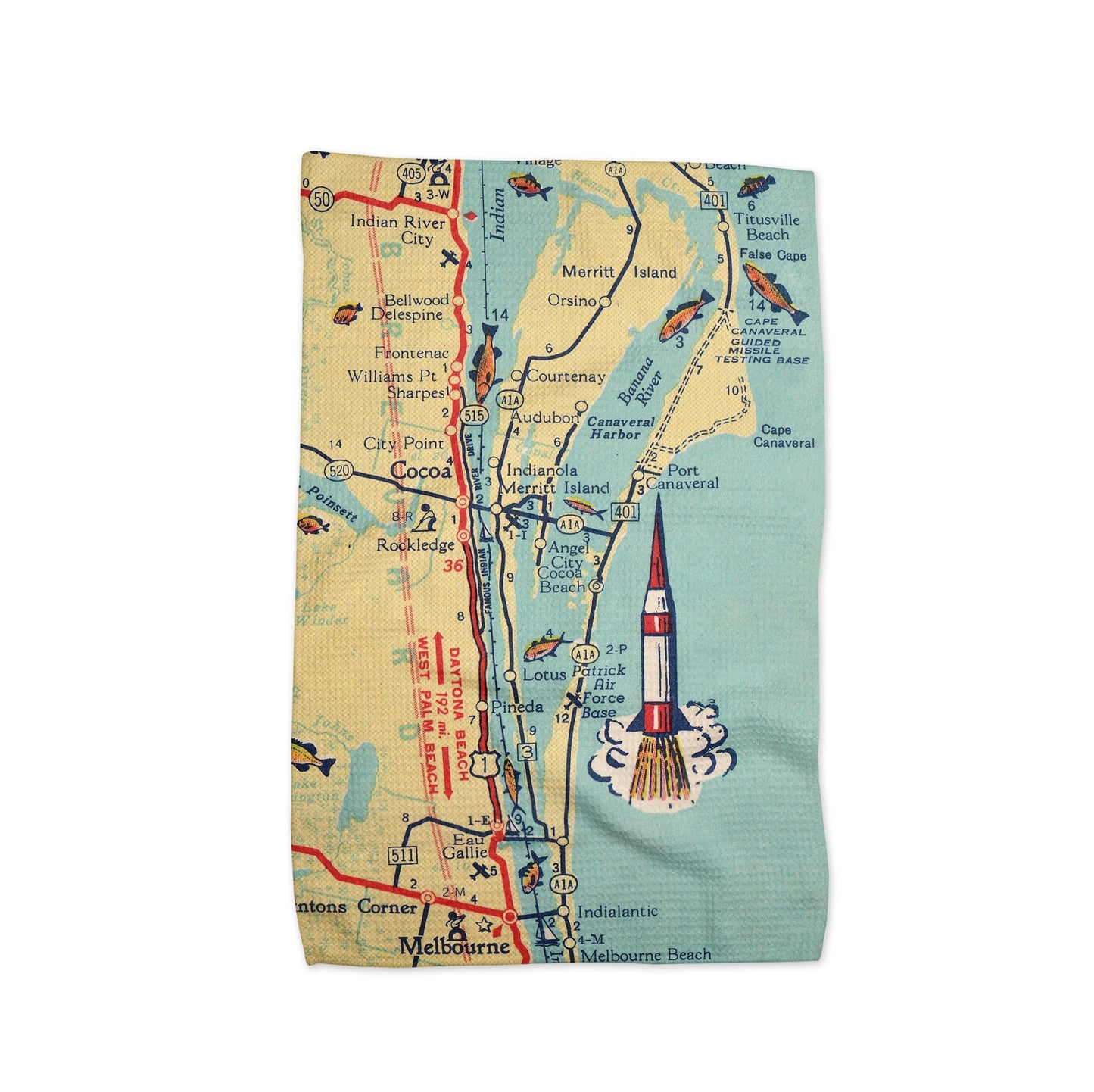 Space Coast Florida Map Tea Towel | Waffle-Weave Kitchen Towel Gift