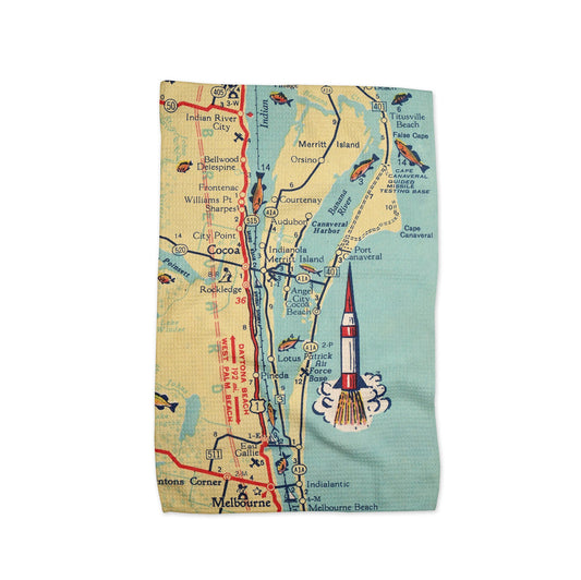 Space Coast Florida Map Tea Towel | Waffle-Weave Kitchen Towel Gift
