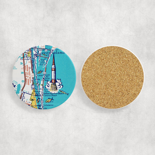 Cocoa Beach Space Coast Florida Map Coasters | Set of 4 Vintage Cocoa Beach Space Coast Florida Drink Coasters | Travel-Inspired Home Decor
