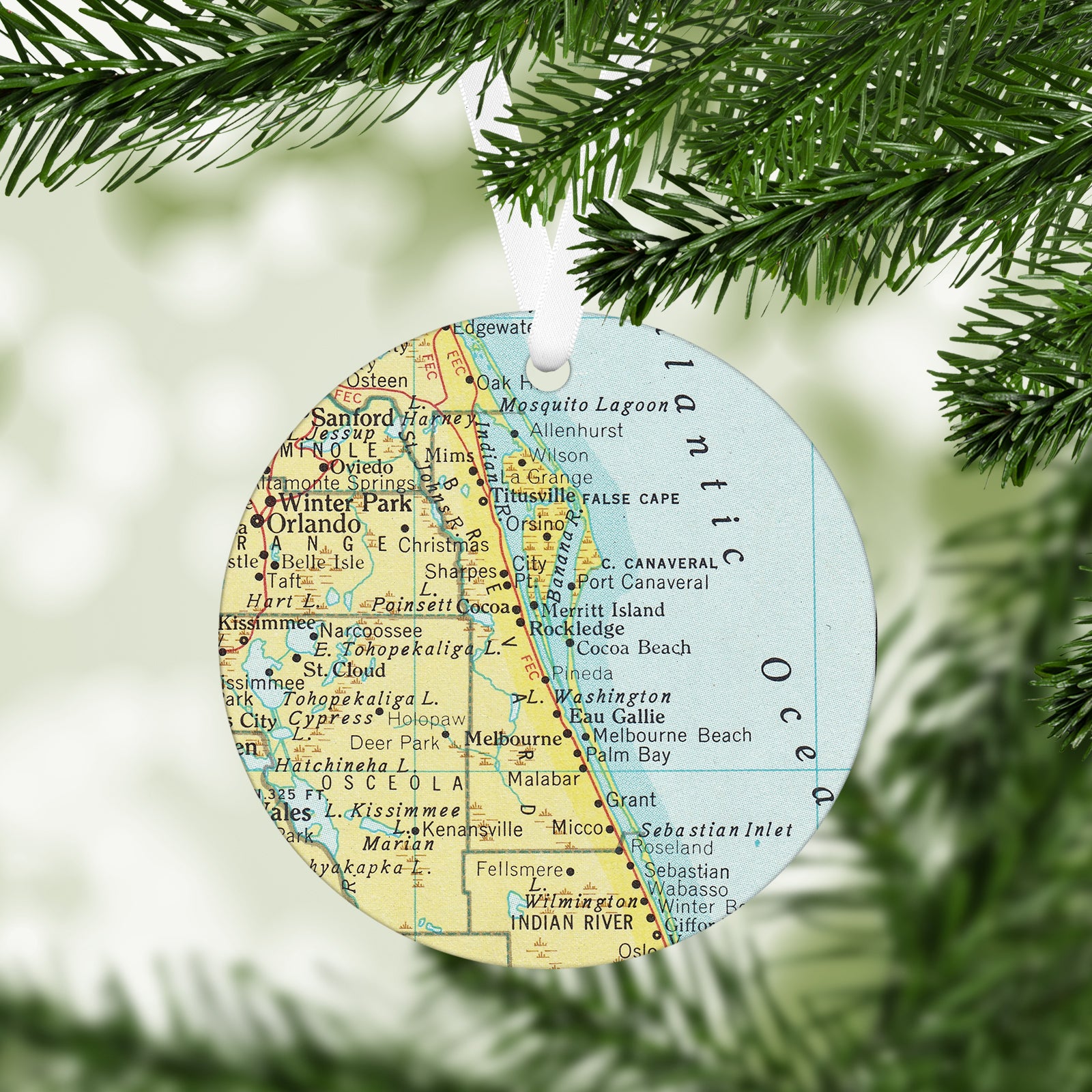 Cocoa Beach Florida Vintage Map Ornament