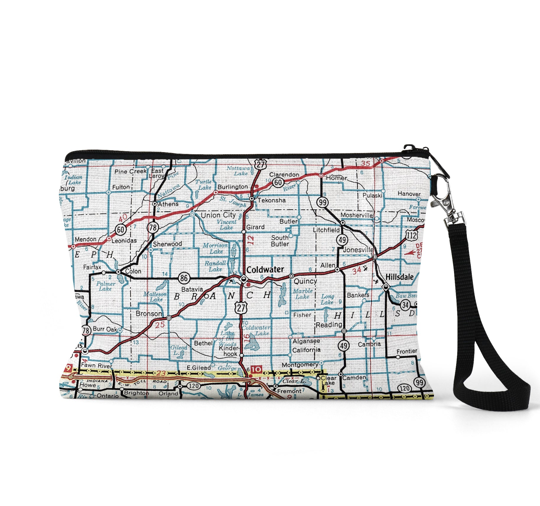 Coldwater Michigan map wristlet travel pouch