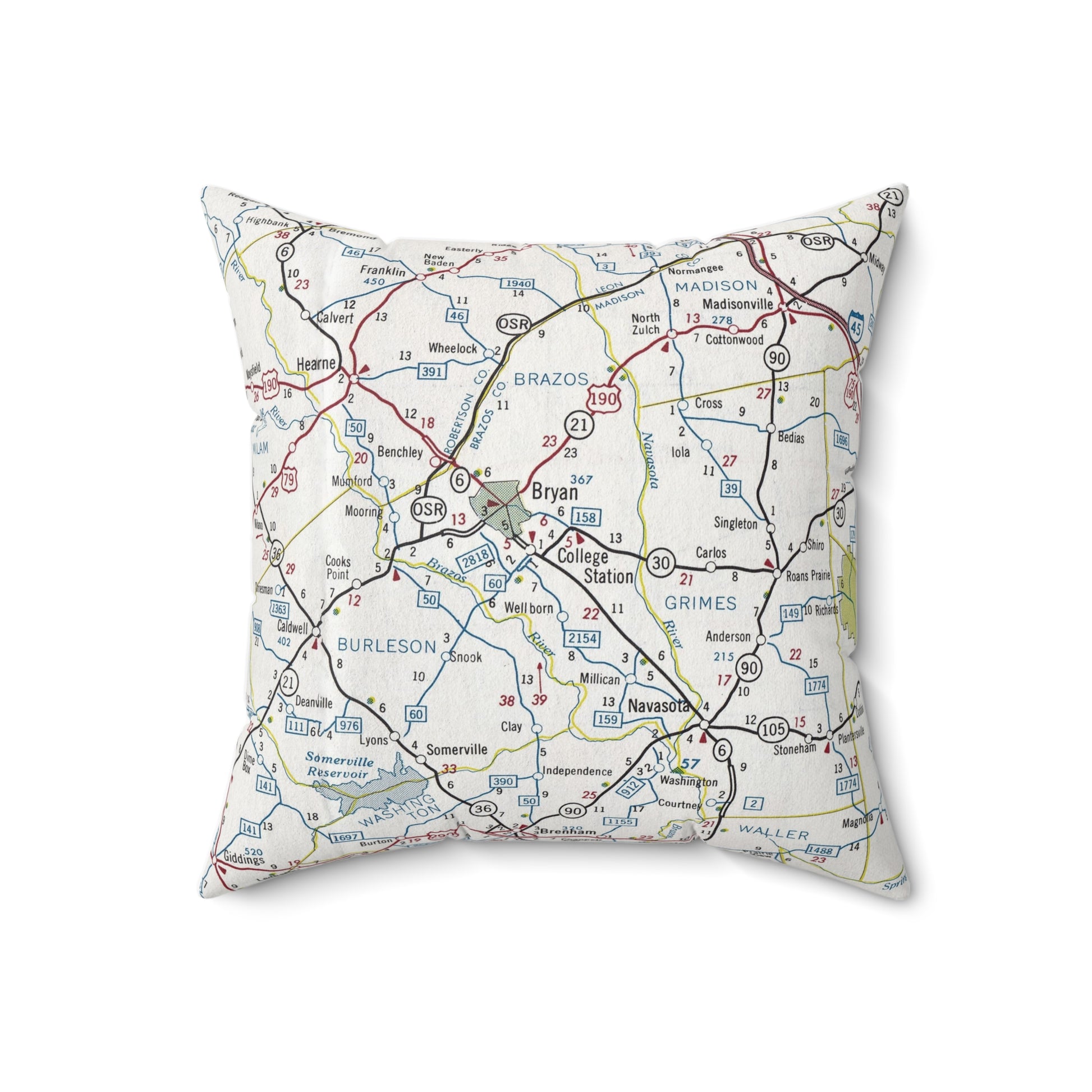 College Station Texas vintage map pillow
