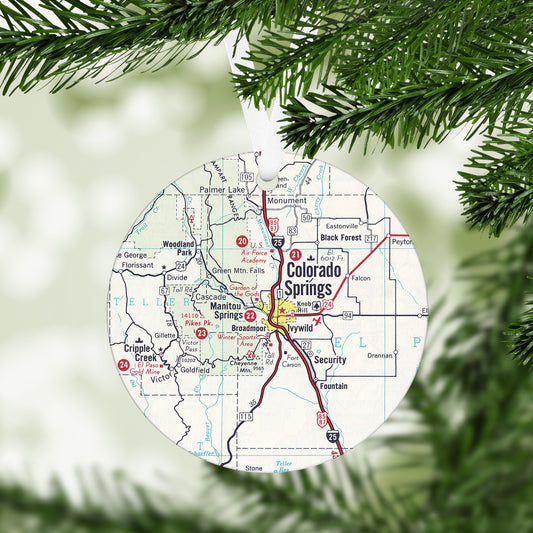 Colorado Springs Colorado Vintage Map Ornament