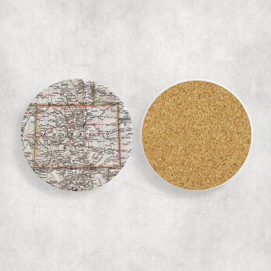 Colorado Map Coasters | Set of 4 Vintage Colorado Drink Coasters | Travel-Inspired Home Decor