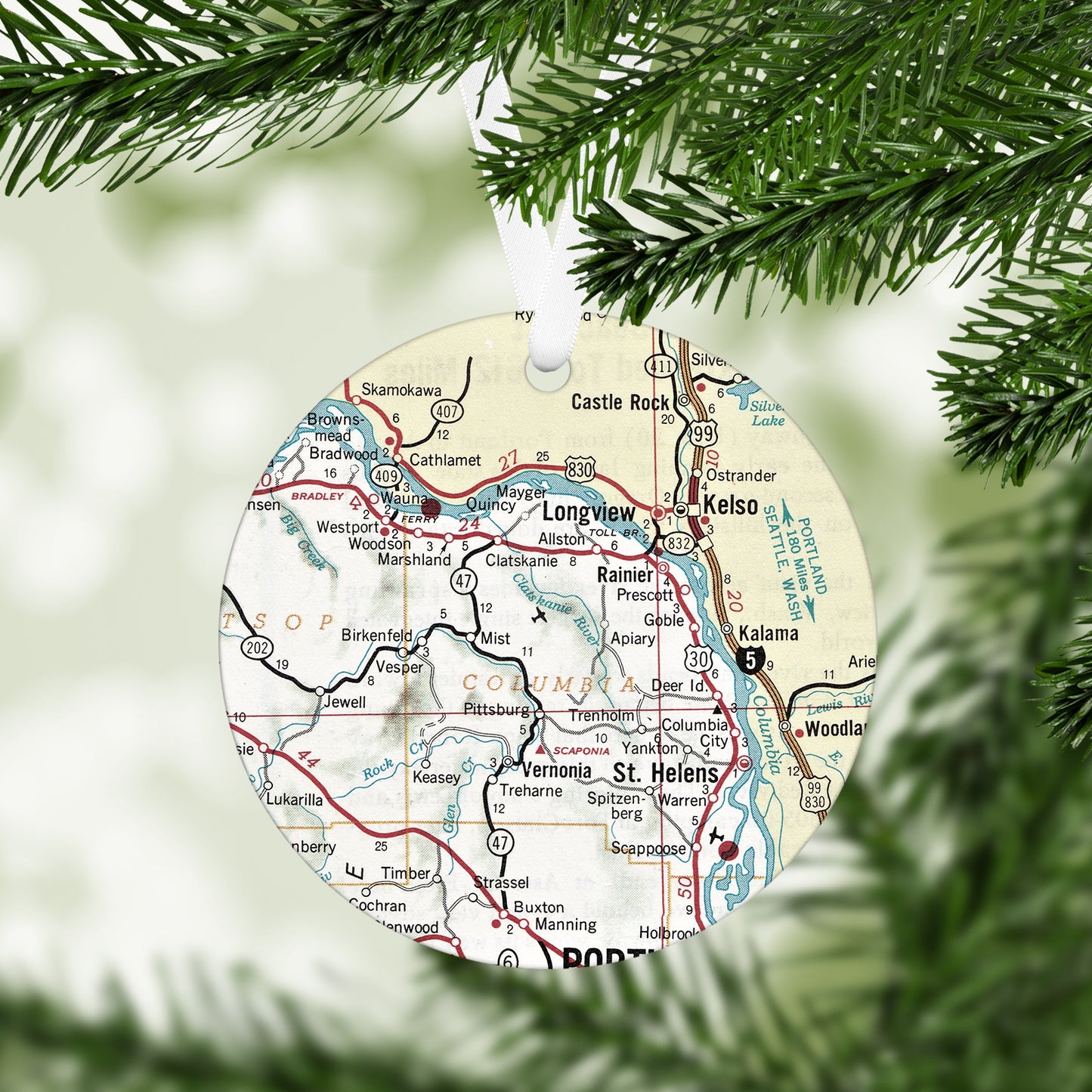 Columbia County Oregon Vintage Map Ornament