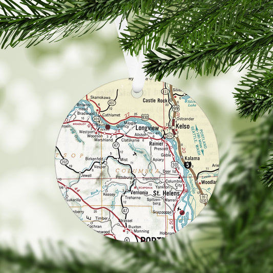Columbia County Oregon Vintage Map Ornament