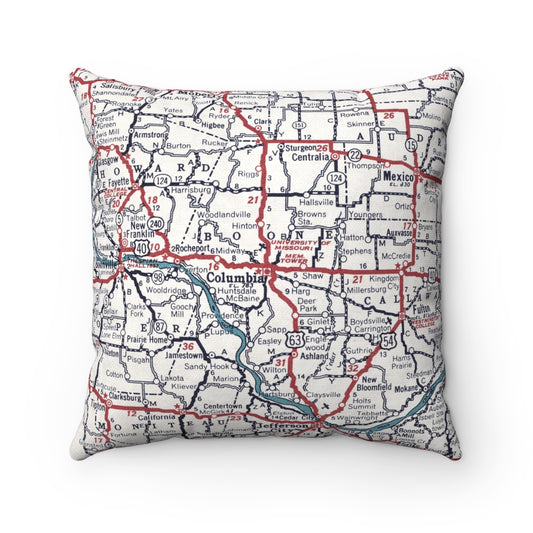 Columbia Missouri vintage map pillow