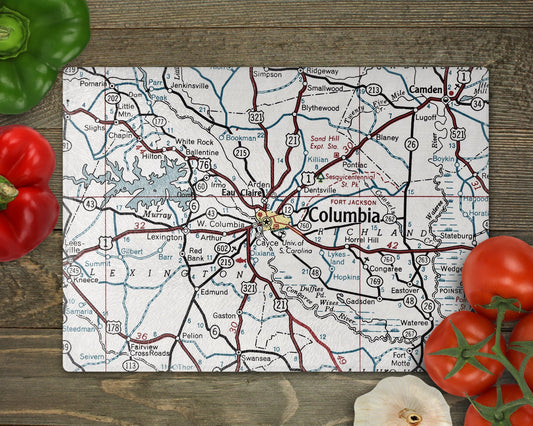 Columbia South Carolina Map Cutting Board | Travel Gift | Kitchen Decor