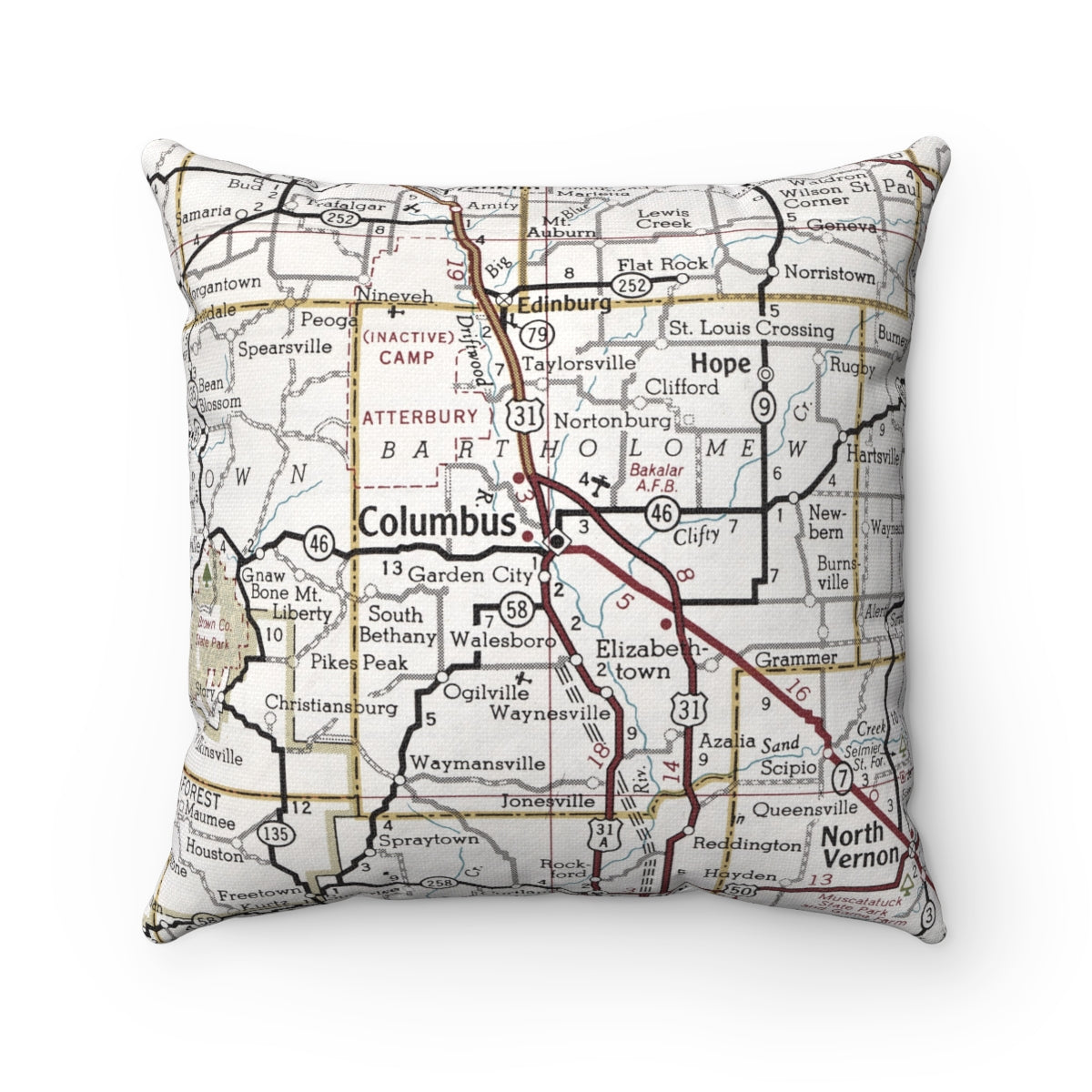 Columbus Indiana vintage map pillow