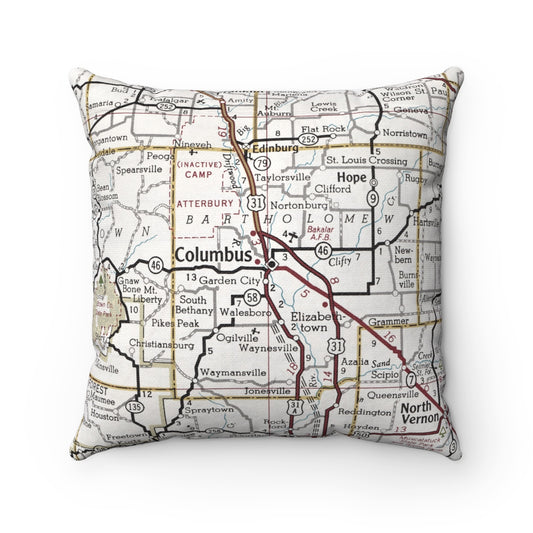 Columbus Indiana vintage map pillow