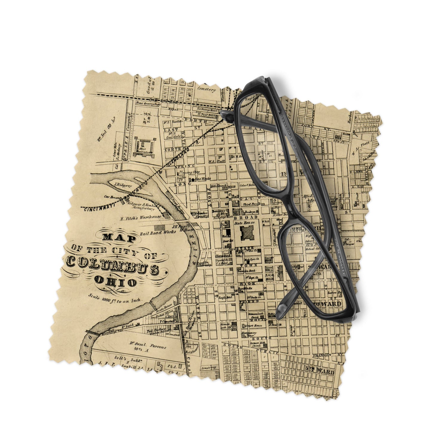 Columbus Ohio Map Lens Cloth | Columbus Microfiber Glasses Cleaner | Travel Gift