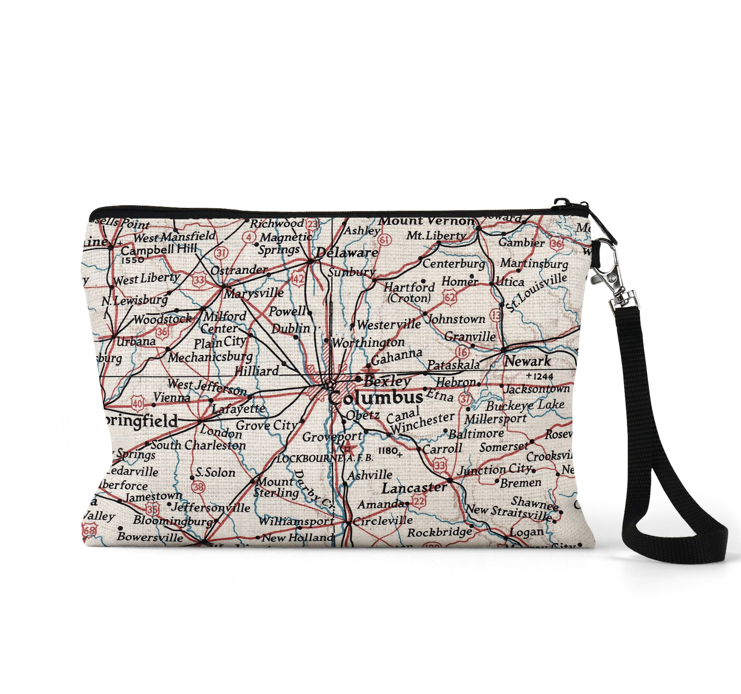 Columbus Ohio map wristlet travel pouch
