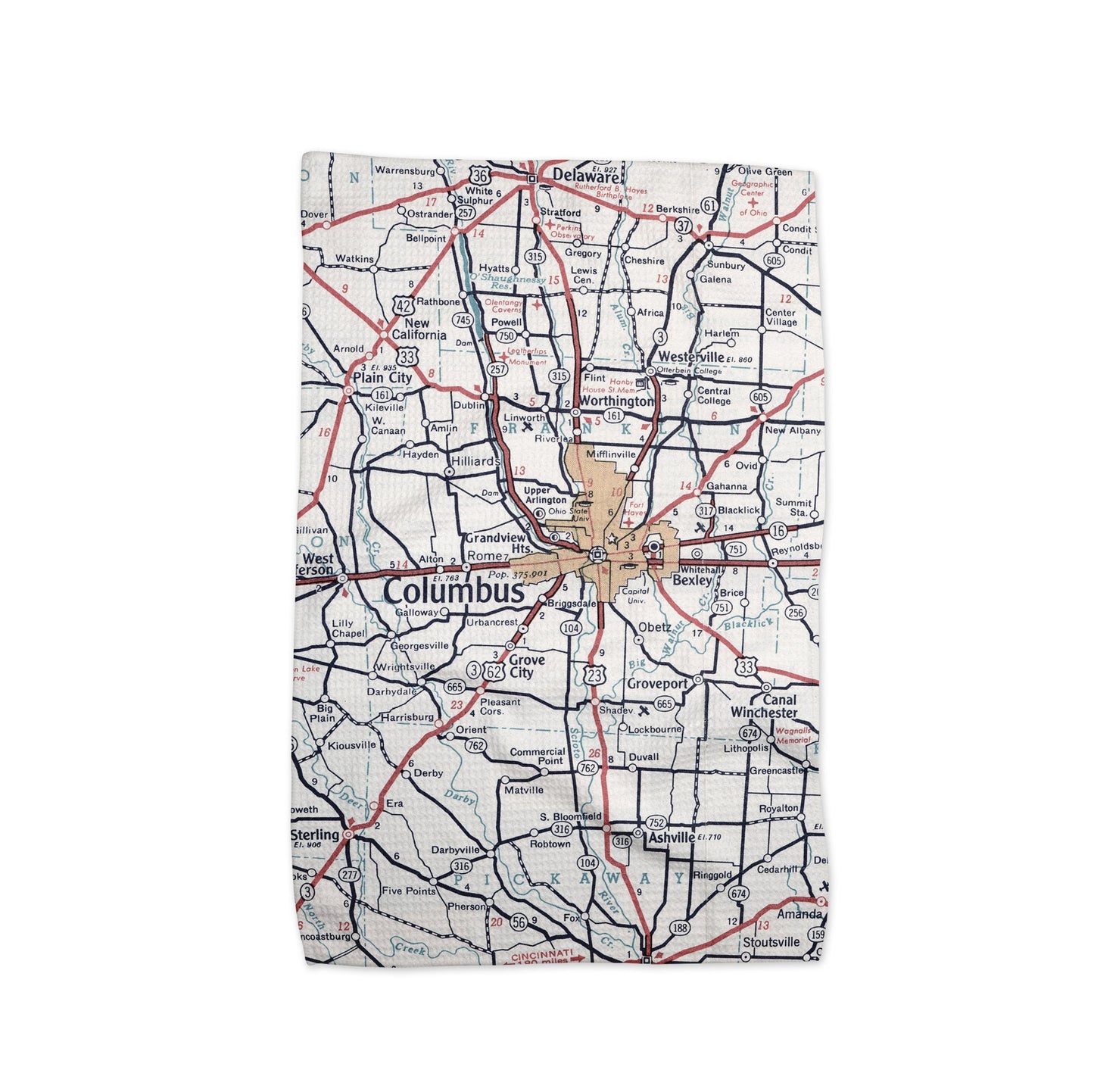 Columbus Ohio Map Tea Towel | Waffle-Weave Kitchen Towel Gift