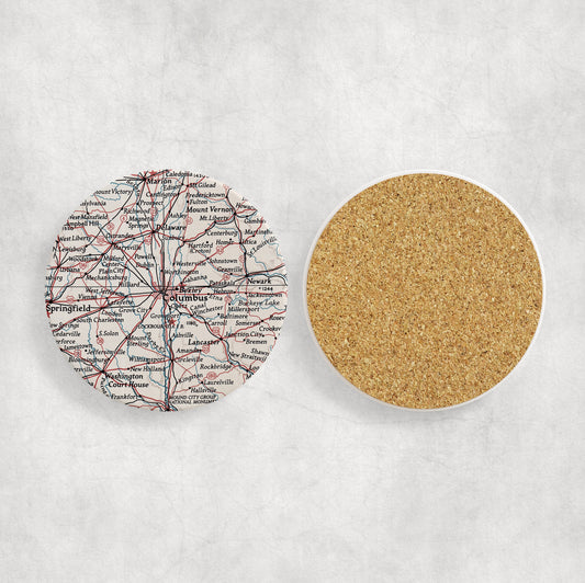 Columbus Ohio Map Coasters | Set of 4 Vintage Columbus Ohio Drink Coasters | Travel-Inspired Home Decor