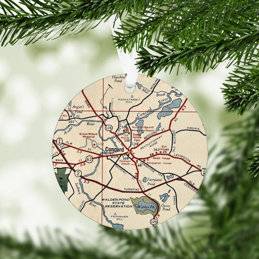 Concord Massachusetts Vintage Map Ornament