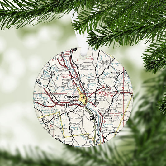 Concord New Hampshire Vintage Map Ornament