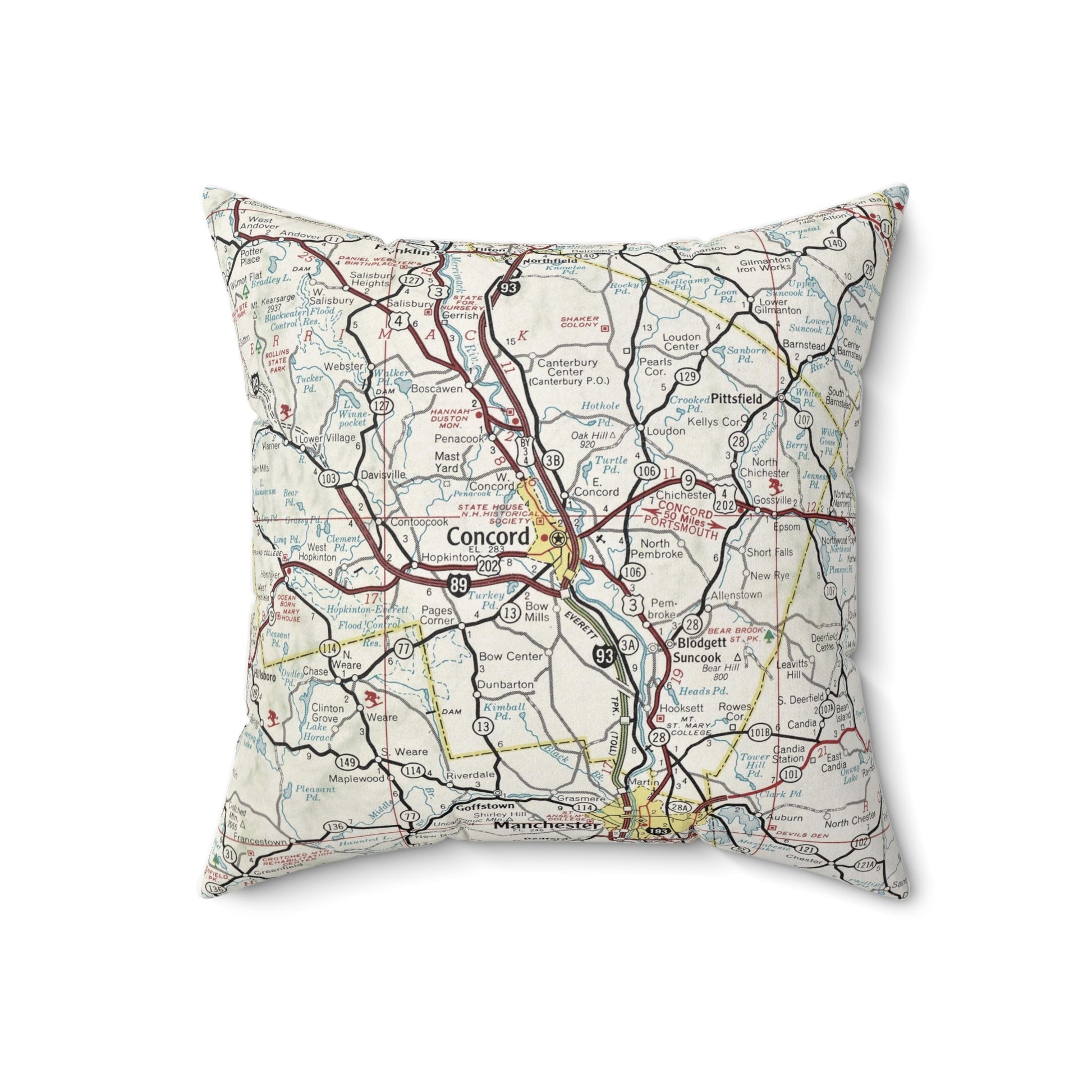 Concord New Hampshire vintage map pillow