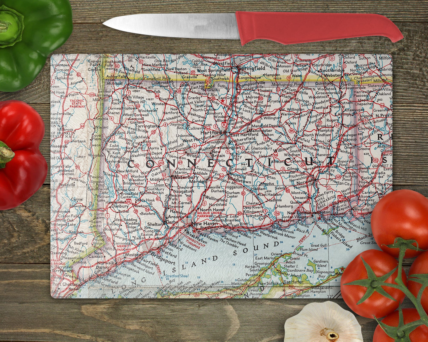 Connecticut Map Cutting Board | Travel Gift | Kitchen Decor