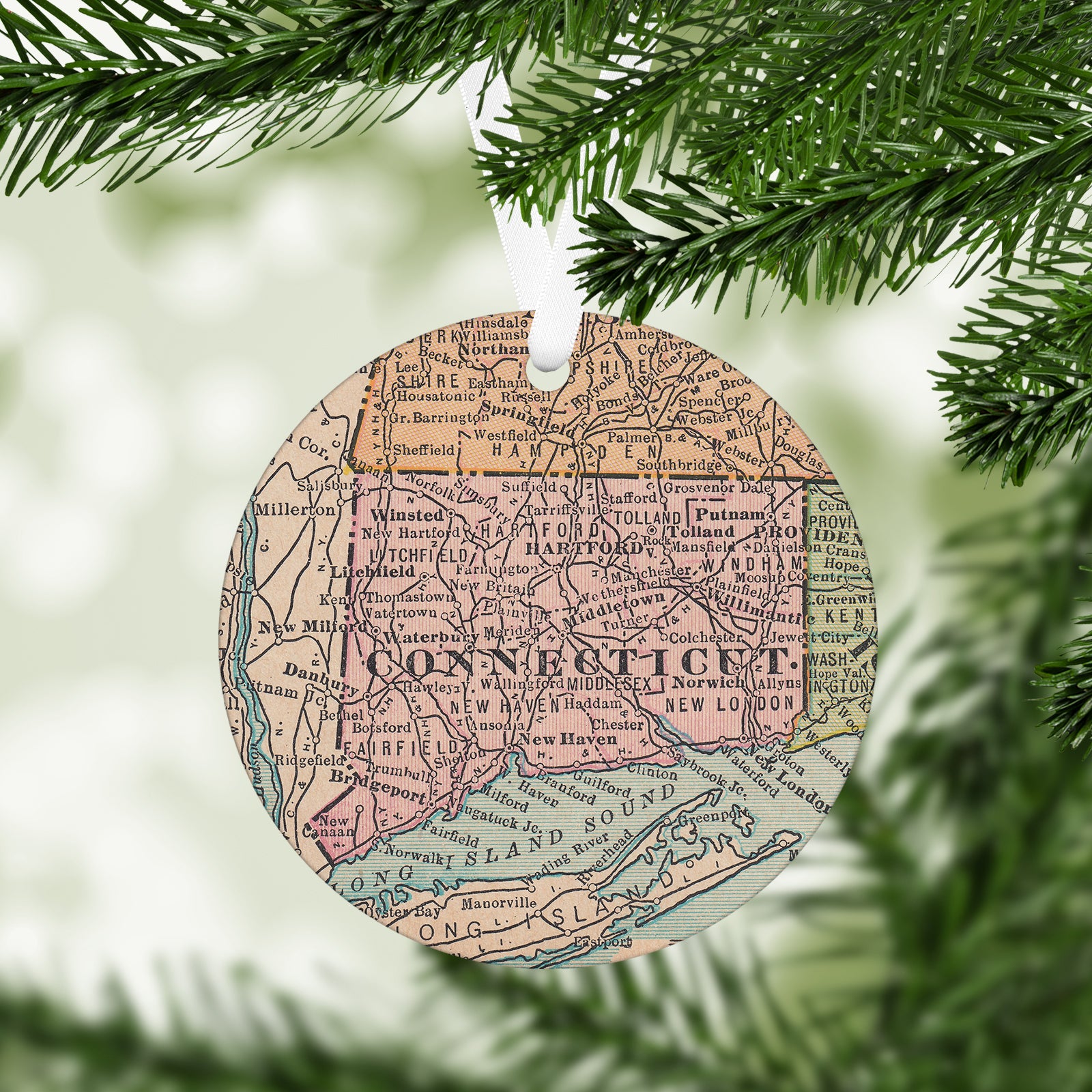 Connecticut Vintage Map Ornament