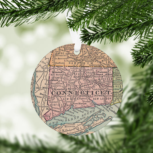Connecticut Vintage Map Ornament