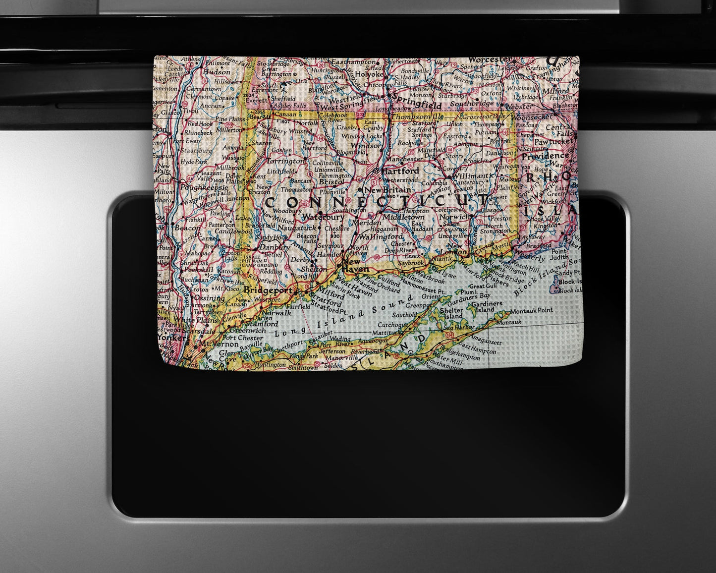 Connecticut Map Tea Towel | Waffle-Weave Kitchen Towel Gift