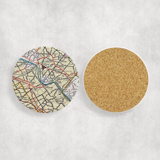 Conshohocken Pennsylvania vintage map ceramic coaster with cork backing